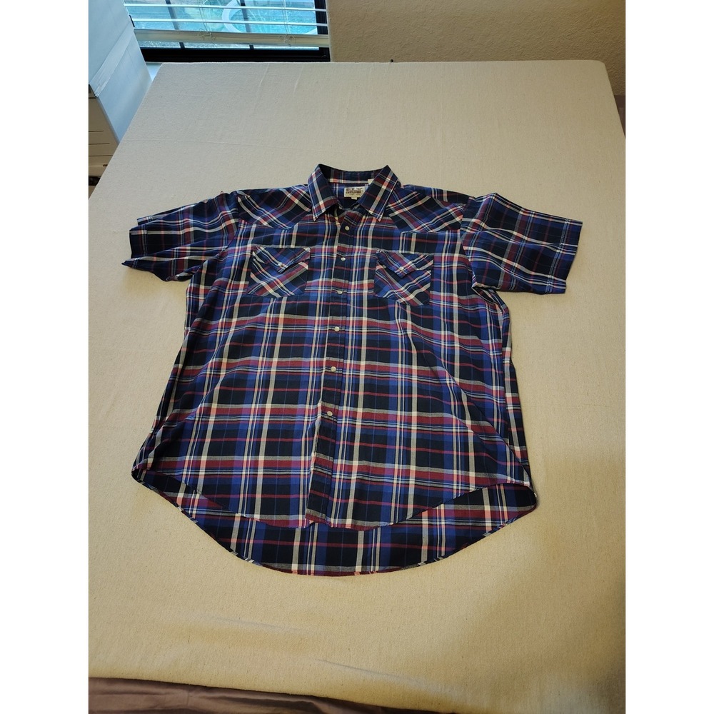 ELY CATTLEMAN Mens Plaid‎ Western Rodeo Snap Button Short Sleeve Shirt XL HH